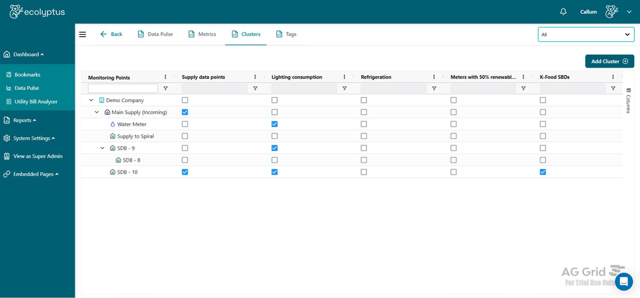 Clusters & Tags screenshot