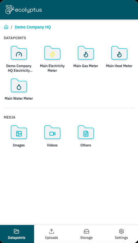 A site folder broken down into meter-level folders, plus Images, Videos, and Others media folders