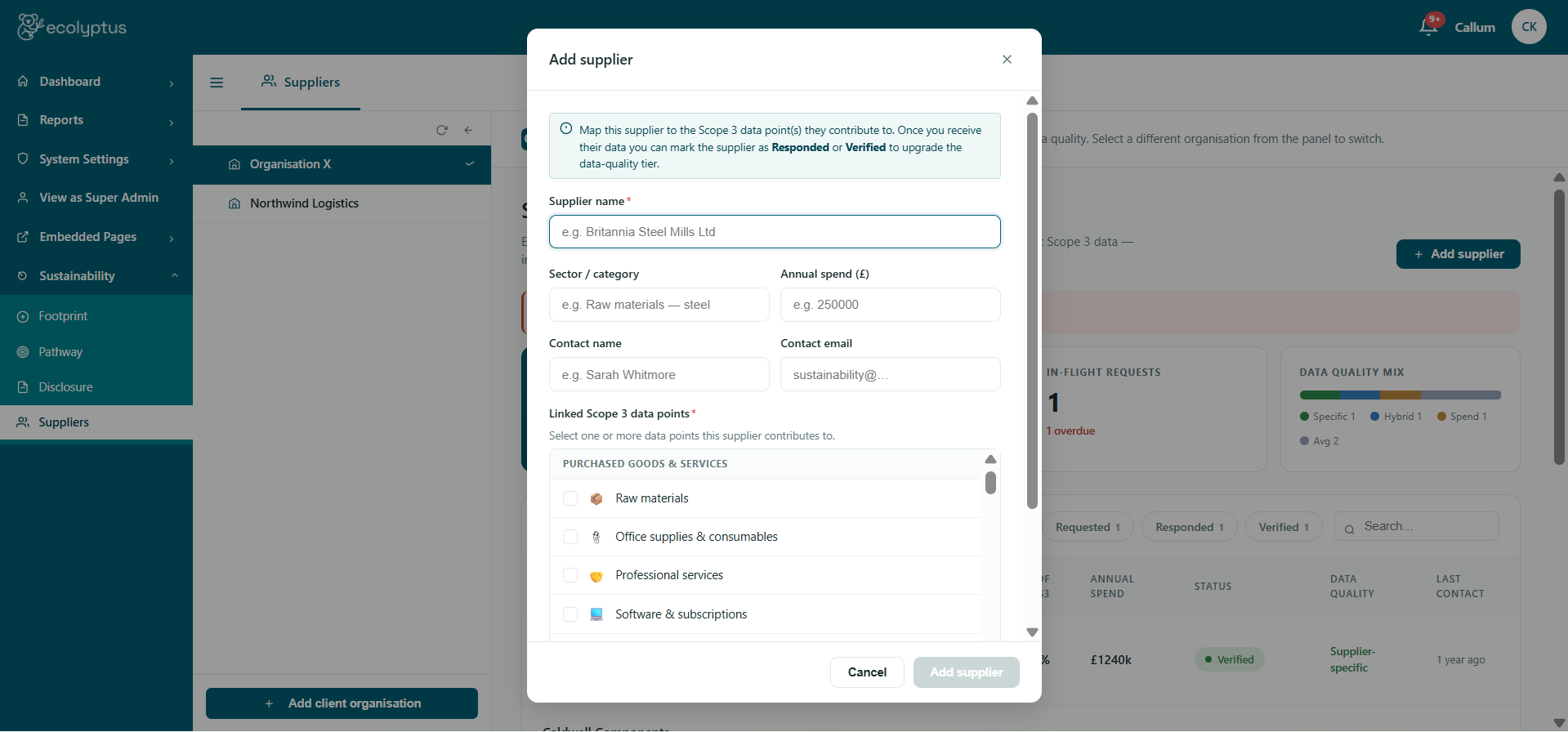 Add supplier and link to Scope 3 categories
